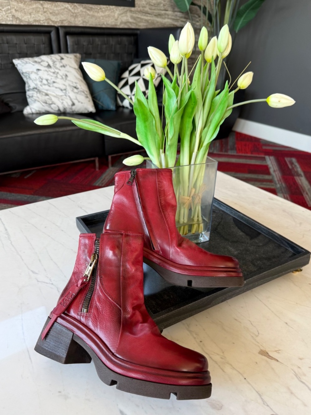 New A.S.98 Eire Ankle Zip Leather Boots Red - Picture 4 of 16